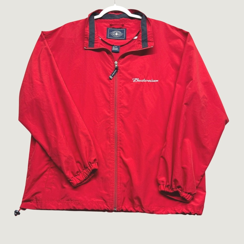 Budweiser Jacket Mens Large Red Charles River Windbreaker Y2K Beer Logo